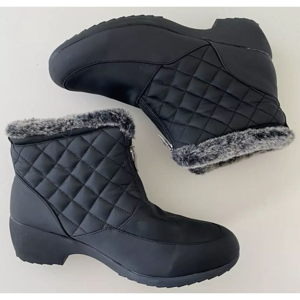 Weatherproof Grace Snow Ankle Boots Women's 10M Black Quilted Fur Trim Zipper - Picture 4 of 9